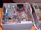 UHF-Transverter NU7Z's setup of a 24 gHz transverter. The box contains the transverter, HPA and power supplies.
